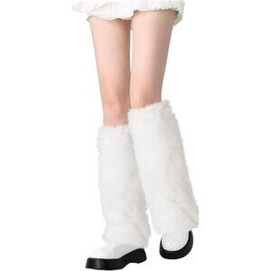 Faux Fur Fuzzy Leg Warmers Furry Boot Covers White